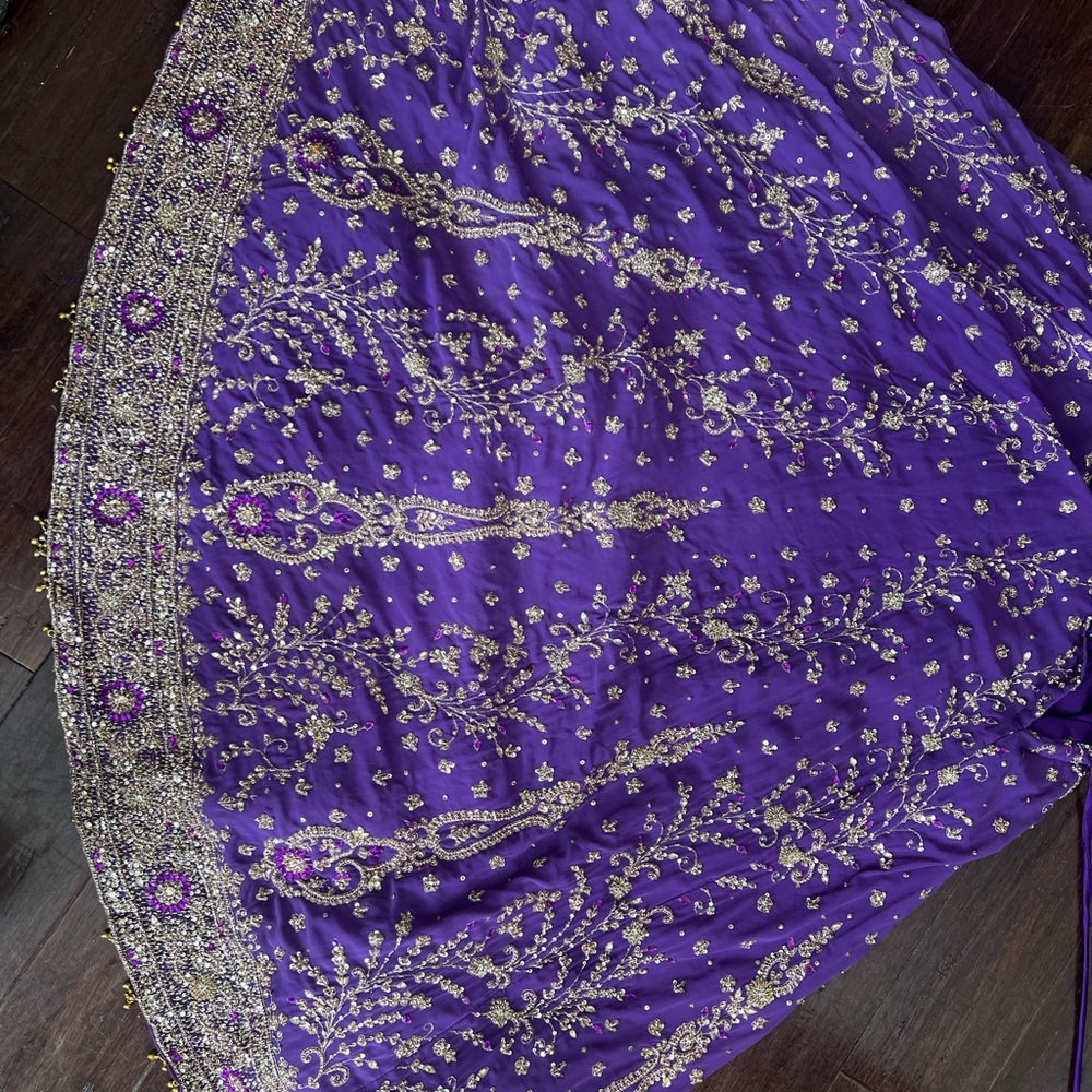 Royal Purple Lengha with Gold Stitching and Adornments